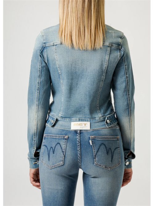 Giacca Denim con Micro Strass  Fit Cropped, Effetto Luminoso Glam Met Met | M12 T1L926V.UNICA